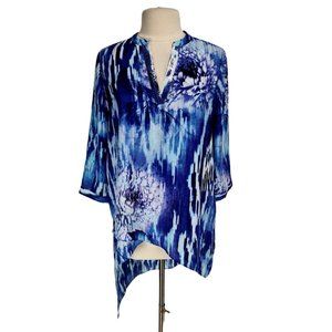 Chico's Womens Asymmetric Tunic Blouse Plus 1/M Purple Abstract 3/4 Sleeve 45P